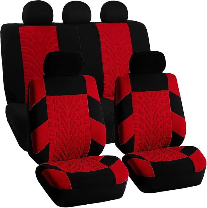 FH Group Full Set Travel Master Car Seat Covers, Airbag and Split Rear Car Seat Cover Universal Fit Interior Accessories for Cars Trucks SUV, Automotive Seat Covers, Red by FHGroup