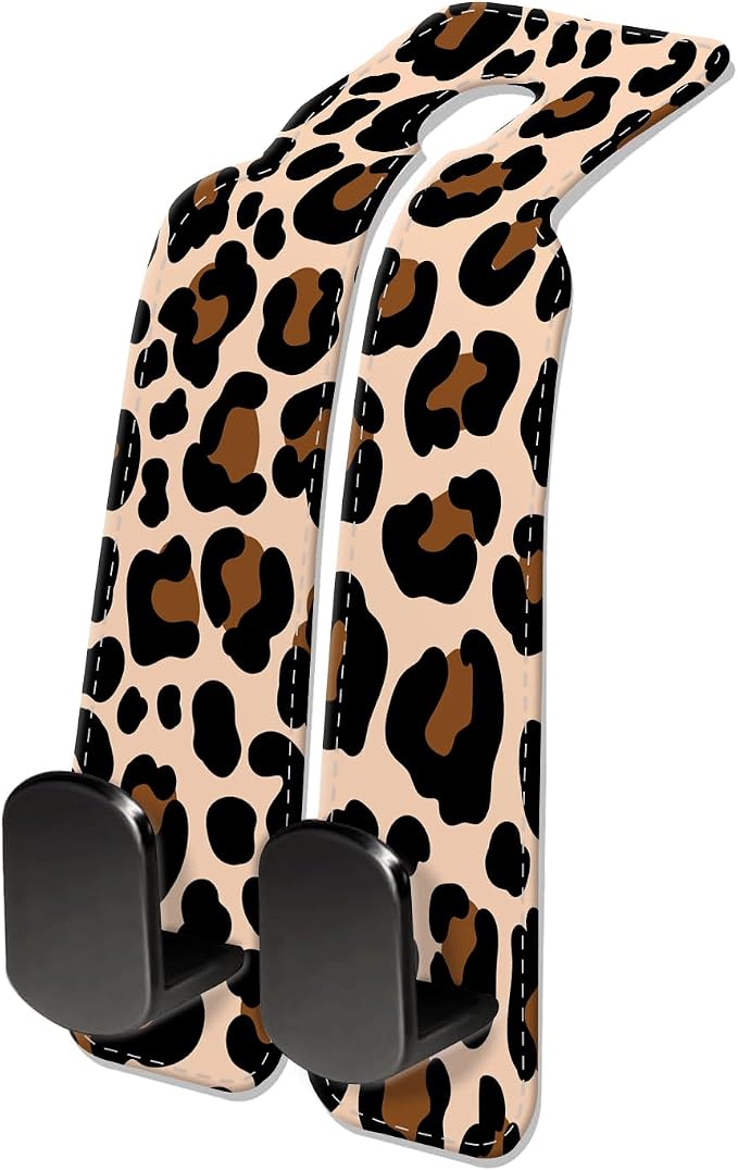 Car Seat Headrest Hook, Universal Leather Cute Hanger Holder Hook, Storage Organizer Interior Accessories for Purse Bags Handbag Luxury Leopard Red by NUGGHU