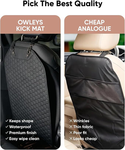 Kick Mat Back Seat Protector - Car Back Seat Cover for Kids Feet - Waterproof & Sturdy Protector for Upholstery from Dirt, Mud, Scratches and Stain (Black Set) - Image 9