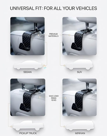 Carbon Fiber Car Seat Headrest Hooks, 4 Pack Car Back Seat Organizer Hooks for Handbags, Purses, Groceries, Coats and Accessories, Universal Vehicle Storage Hanger Hooks for Cars, SUVs and Trucks - Image 5