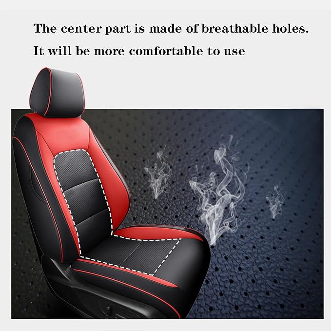 CocheFamilia CRV Seat Covers Custom Fit for Honda CRV 2023 2024 2025 2026 Leather Car Seat Cover Full Set for Trucks SUV,Waterproof Car Seat Cushion,Faux Leather (Black with red Trim) - Image 5