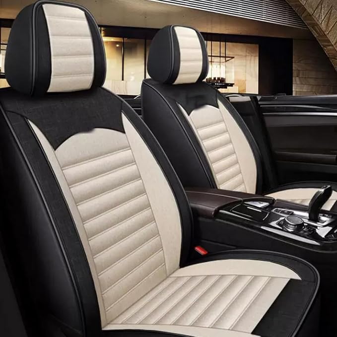 for car seat Covers Non-Slip （E.g, for Tesl,for Mercedes-Benz,for BMW,for Audi, for Ford, for Honda, for Nissan,for Toyota,for Chevrolet,for Jeep.. (Beige Black (Front Row)) - Image 5