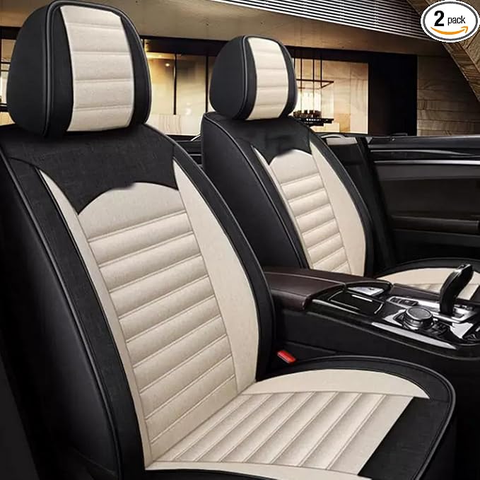 for car seat Covers Non-Slip （E.g, for Tesl,for Mercedes-Benz,for BMW,for Audi, for Ford, for Honda, for Nissan,for Toyota,for Chevrolet,for Jeep.. (Beige Black (Front Row)) by Aerfine
