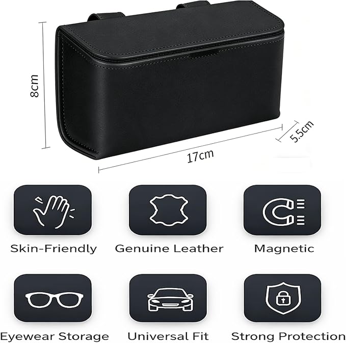 Universal Car Sunglasses Holder for Sun Visor, Premium Magnetic Leather Eyeglass Hanger Clip & Visor Organizer, Large Capacity Car Interior Accessories Fit for Women Men Black - Image 2