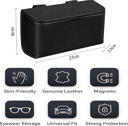 Universal Car Sunglasses Holder for Sun Visor, Premium Magnetic Leather Eyeglass Hanger Clip & Visor Organizer, Large Capacity Car Interior Accessories Fit for Women Men Black - Image 2