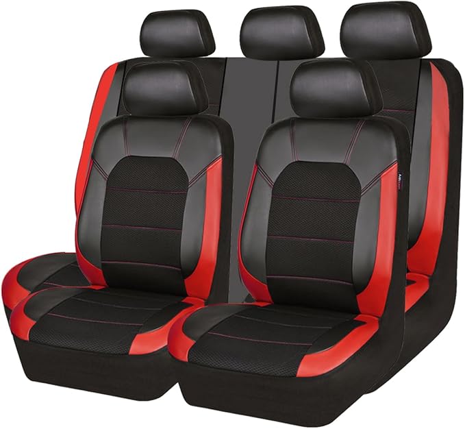 CAR PASS Universal Leather car seat Covers Sport fits Most Cars, SUVs, Trucks, and Vans (Full Set, Black Red) - Image 7