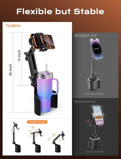TAZENI 2-in-1 Cup Phone Holder for Car, with 2 Sizes Hollow Bases | Holds Phone & Bottle Together, Height Adjustable, Hands-free Viewing, Universal Fit, Fit 4.7-7 inches iPhone, Phones Android - Image 7