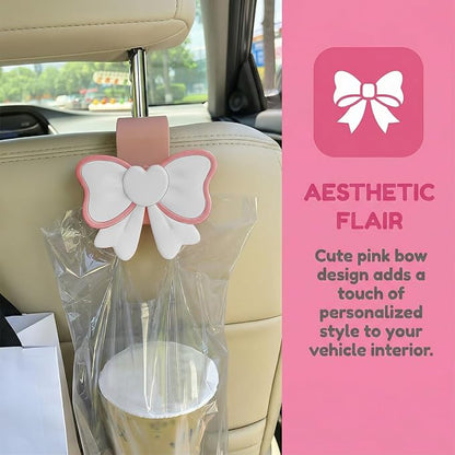 2PCS Car Seat Headrest Hook, Cute Bow Vehicle Backseat Storage Hanger Purse Handbag Organizer, Automotive Seat Back Hook Holder for Umbrella Hat Bag, Universal for Vehicles (White/Pink) - Image 3