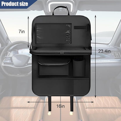 Car Backseat Organizer with Foldable Table Tray, 6 Storage Pocket Vehicle Seat Back Protector Kick Mat with Touch Screen Phone Holder, Auto Seat Organizer for Travel, Universal Fit (Black) - Image 2