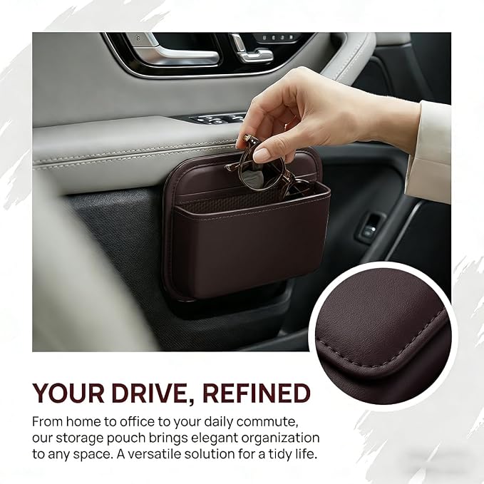 Car Seat Side Pocket Organizer, Self-Adhesive Leather Vehicle Seat Console Storage Pouch Box for Phones, Keys, Pens, Auto Interior Door Organizer Pocket Bag, Universal for Vehicles (Coffee) - Image 5