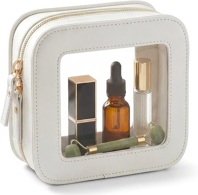 Small Makeup Bag for Purse Mini Sunscreen Cosmetics Bag Clear Cute Cosmetic Pouch for Women with Slip-in Pockets Car Bag for Beach Essentials Accessories for Girls Women Square Beige by LETGO