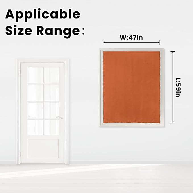 Self Adhesive Curtains Portable Blackout Curtain Simple and Easy to Install Bedroom Window Thermal Lnsulated Kitchen Room Darkening Black Small Drapes, 47" W X 59" L, Orange, 1 Panel - Image 7