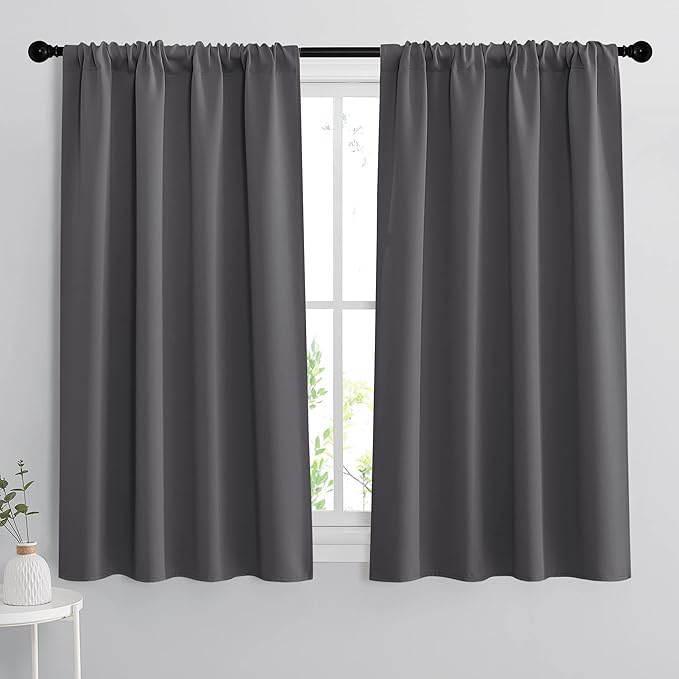 RYB HOME Grey Blackout Curtains for Kitchen Bedroom Bathroom Window | Thermal Insulated, Noise Reducing, Energy Efficiency, Heat Blocking, Small Window Decor for Campers, W42 x L45, 2 Panels by RYBHOME