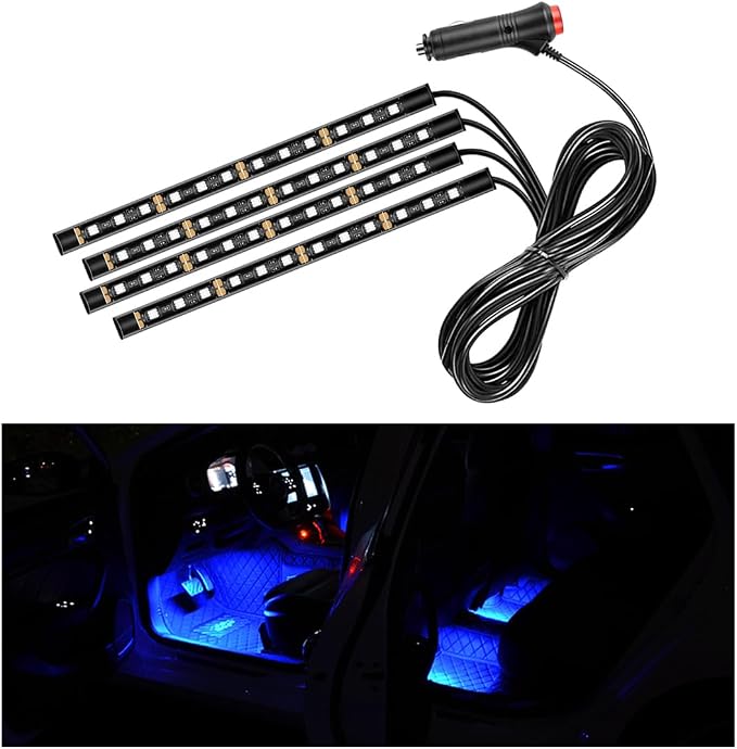 Ohleats Car LED Strip Light, 48 LED RGB Auto Interior Atmosphere Lights, Cigarette Lighter Under Dash Ambient Night Light, Interior Lamp Lighting Kit (Blue, Cigarette Lighter) by Ohleats