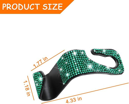Mandark 4PCS Rhinestone Headrest Hooks for Bags and Umbrellas, Green | ABS construction with rhinestones, half-open installation, holds bags and umbrellas, fits many seat posts - Image 2