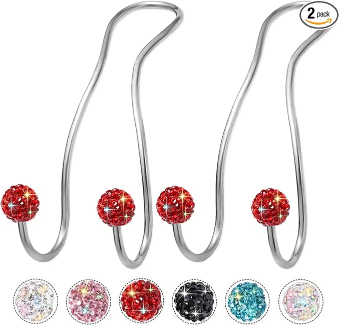 Bling Purse Hook for Car Headrest, Cute Car Seat Hooks (2Pack) | Upgraded,Durable Stainless,Car Purse Hanger,Purse holder,Rhinestones,Bag Hooks,Car Hooks for Purses and Bags Cute,Red by MTGOCHA