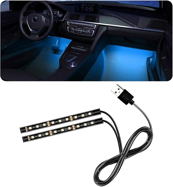 povtii Car LED Strip Light, 24 LED RGB Auto Under Dash Interior Atmosphere Lights, USB Vehicle Decorative Lamp Ambient Night Light Strip, Lighting Kit Car Accessories (Ice Blue) by povtii