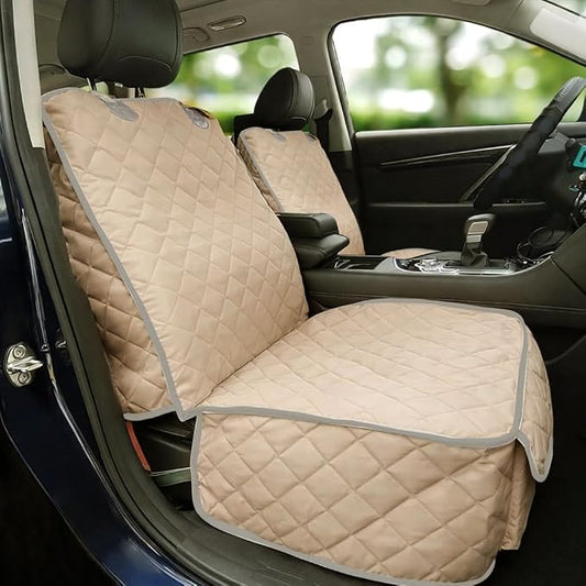 Bark Lover Deluxe Dog Seat Cover for Front Seat-More Durable Spill-Resistant Front Seat Protector, High Heat Resistant and Nonslip Front Seat Cover for Dogs Kids, Universal Size(Warm Beige,2 Pack) - Image 2