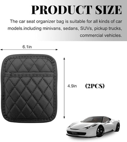 2 PCS Car Side Pocket Organizer, Leather Adhesive Auto Side Seat Back Storage Pocket, Waterproof Phone Document Sunglasses Holder Vehicle Gap Filler Pouch, Car Accessories (Small) - Image 2