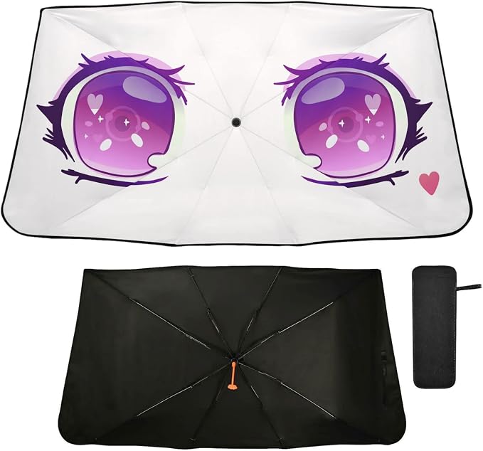 Purple Anime Kawaii Eyes Windshield Sun Shade Umbrella Foldable Car Front Window Sunshade Blocks UV Rays Heat Keep Vehicle Cool (55" x 27.5") by Oarencol