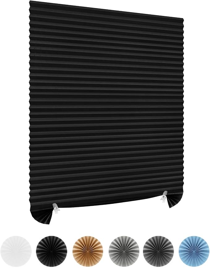 Window Blinds Cordless No Drill Cut to Size Stick On Temporary Paper Shades | Non-Woven, Blackout, Easy Install, Self Adhesive, Pleated Window Cover for Indoor Windows Doors Bedroom Kitchen Bathroom by Maritown