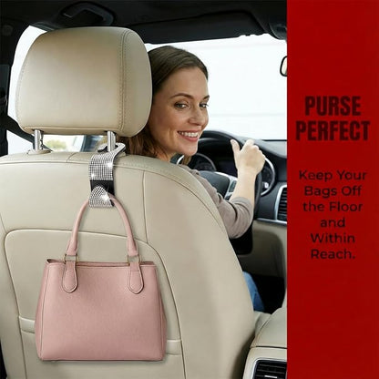 4PCS Bling Car Seat Headrest Hooks, Crystal Rhinestone Vehicle Back Seat Hanger Holder, Auto Interior Headrest Hanging Storage Organizer for Purse Handbag Coat, Universal Fit (AB Color) - Image 5