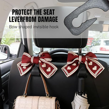 2PCS Car Seat Headrest Hooks, Car Purse Hook, Cute Bow Knot Vehicle Seatback Hanging Storage Organizer, Auto Seatback Decor Organizer Hanger for SUV Truck (Red/White) - Image 5