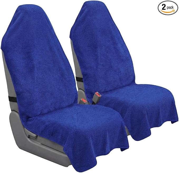 Car Seat Towel Cover, 2pcs Universal Front Seat Protector for Cars, SUVs and Trucks, Sweat Towel Car Seat Cover for Gym, Yoga, Swimming, Pets and Family Travel, Blue by Corthena