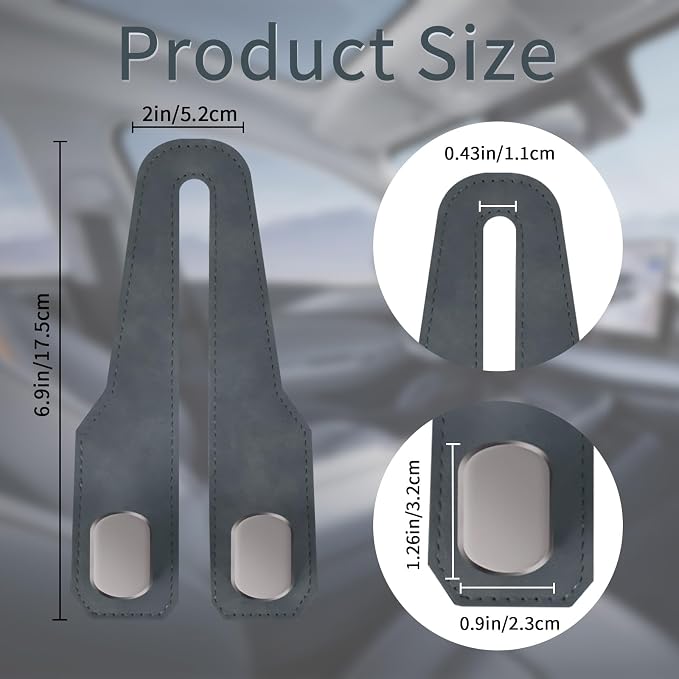 Car Purse Hook, Car Seat Headrest Hooks, Grey Leather 2 Pack | Car Purse Holder Hooks, Universal Car Hangers Seat Back Organizer Storage, Double Metal Hooks for Grocery Purses and Bags - Image 5