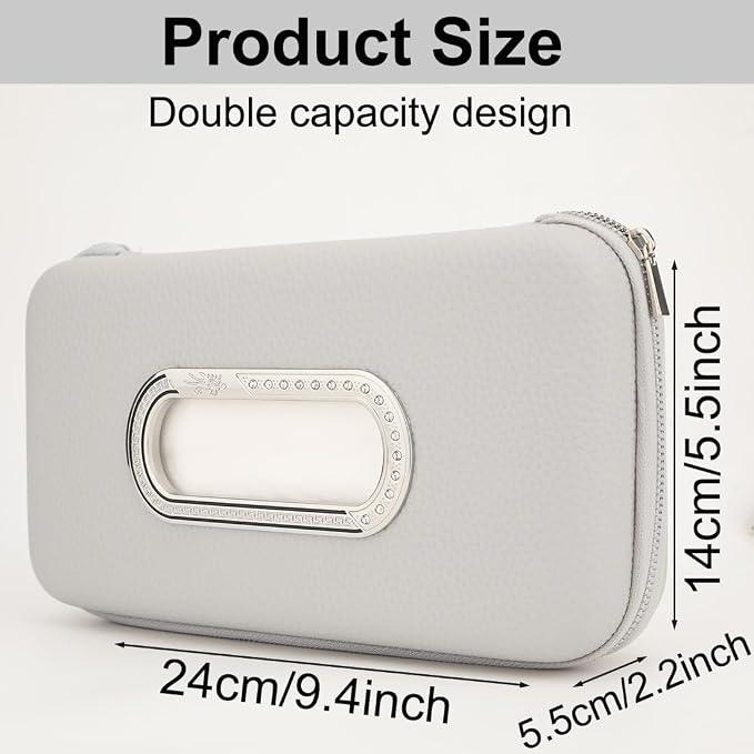 Car Tissue Holder, Sun Visor Napkin Holder, Car Visor Tissue Holder, Luxury PU Leather Backseat Tissue Case Holder (Grey) - Image 2