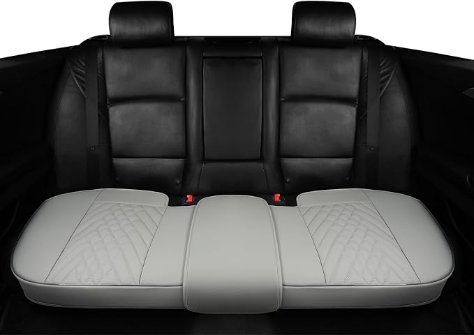 GIANT PANDA Premium PU Leather Rear Car Seat Cover Protector, Luxury Adjustable Anti-Slip Bottom Bench Seat Cover (49~59''),Fits 90% of Vehicles, Back Seat Cover, Grey - Image 2