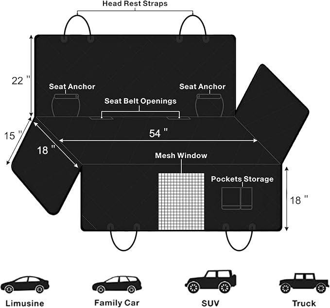 Dog Car Seat Cover with Storage Pockets Mesh Visual Window, Waterproof Nonslip , Heavy Duty Scratchproof Pet Dog Back Seat Cover Hammock for Cars Trucks and SUVs - Image 5