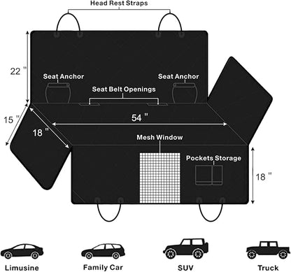 Dog Car Seat Cover with Storage Pockets Mesh Visual Window, Waterproof Nonslip , Heavy Duty Scratchproof Pet Dog Back Seat Cover Hammock for Cars Trucks and SUVs - Image 5