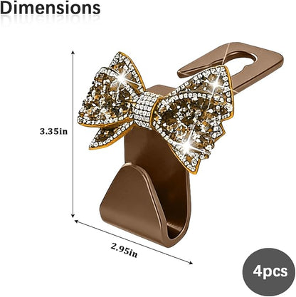 Zpana 4PCS Car Headrest Hook Rhinestone Bow Bag Hanger Gold | PVC construction, rhinestone bow design, compact rear seat storage, fits most cars, SUVs, and trucks, automotive accessories - Image 2