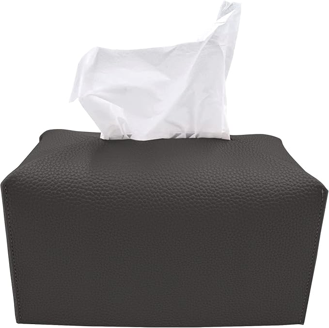 Carrotez Tissue Box Cover, [Refined] Modern PU Leather Rectangular Tissue Box Holder - Decorative Holder/Organizer for Bathroom Vanity Countertop, Night Stands, Office Desk 9.5"X5"X5" - Charcoal by Carrotez