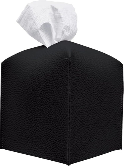 carrotez Tissue Box Cover, [Refined] Modern PU Leather Square Tissue Box Holder - Decorative Holder/Organizer for Bathroom Vanity Countertop, Night Stands, Office Desk & Car 5X5X5 - Black by Carrotez