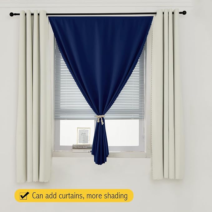 Self Adhesive Portable Blackout Curtains for Bedroom Easy to Install Window Thermal Lnsulated Kitchen Room Darkening Small Window Curtains, 47" W X 84" L, Navy Blue, 1 Panel - Image 9