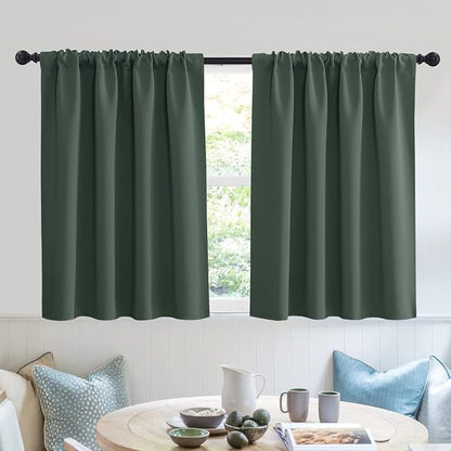 RYB HOME Short Blackout Privacy Curtains 30 inch Long for Bathroom Window | Thermal Insulated, Heat Blocking, Rod Pocket, Half Window Curtain Tiers for Nursery Bedroom, W42 x L30, Dark Green, 2 Panels by RYBHOME