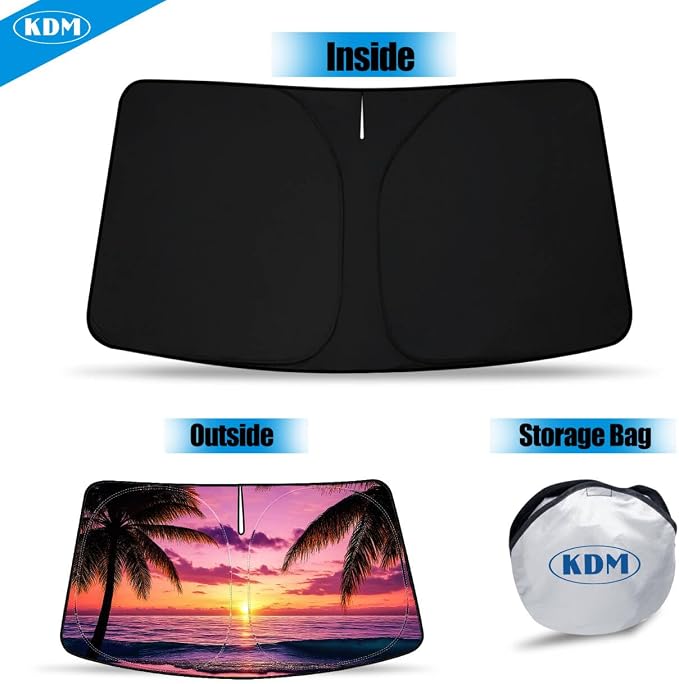 KDM Sunset Beach Style Windshield Sun Shade for 2010-2023 Toyo-ta 4Runner | Foldable Front Reflective Windows Sunshade Visor Protector Blocks UV Rays Heat - Image 7