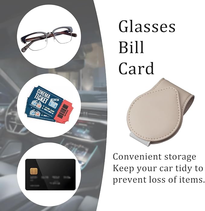 Mandark 2PCS Magnetic Sunglass Holder for Car Visor, Leather Vehicle Eyeglass Hanger Clip, Automotive Interior Ticket Card Glasses Organizer Clamp Accessories, Universal Fit (Beige) - Image 3