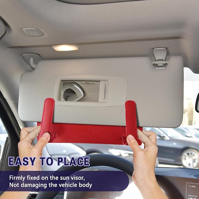 Car Visor Tissue Holder, Tissue Box Holder for Car, Leather Auto Sun Visor Napkin Case Mask Dispenser, Automotive Accessories Rectangular Hanging Auto Napkin Box Fit for Most Vehicles (Red) - Image 6