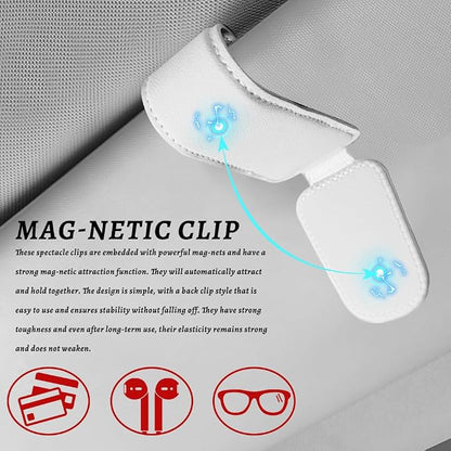 Sunglass Holder for Car, Car Sunglass Holder, Magnetic Leather Sunglasses Holder and Ticket Card Clip, Auto Multi-Functional Sun Visor Eyeglass Holders for SUV Pickup Truck (White) - Image 5