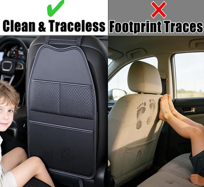 2 Pack Seat Back Protector - Leather Kick Mat with Storage Pockets, Front & Back Seat Cover for Kids -Large Capacity Car Seat Organizers and Storage for Child, Splashproof & Easy Clean - Image 2