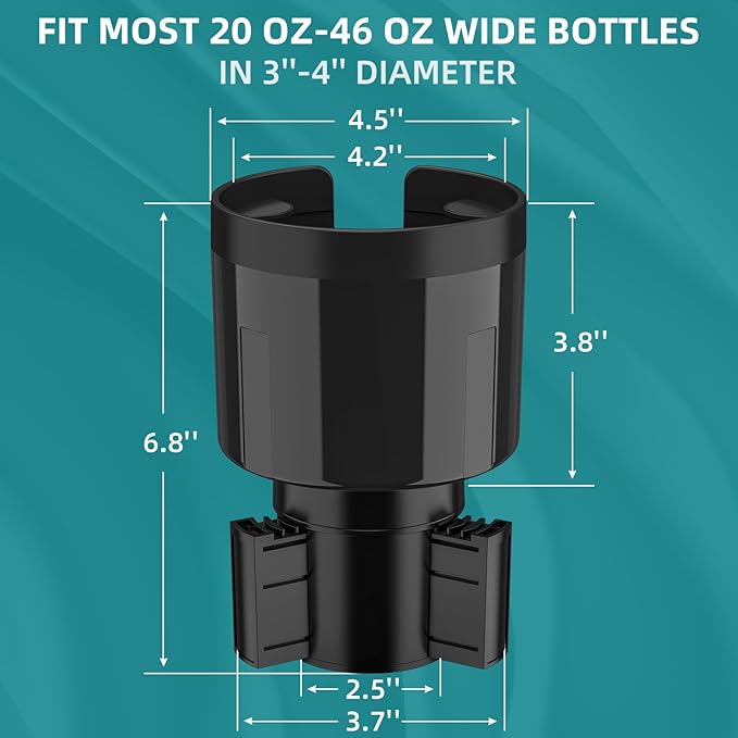 TYKOR Car Cup Holder Expander Adapter, Extender for Car with Offset Base | Compatible with Yeti 14/24/36oz, Owala 12/24/40oz, Other Large Water Bottles and Mugs in 3.2"-4.0" - Image 4