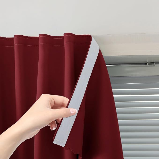 Portable Light Blocking Curtains Self-Stick Design, Removable Adhesive Window Shades for Apartment Office, 71" W x 84" L, Burgundy, 1 Panel by Sovtfides