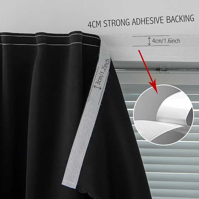 Adhesive Blackout Curtains- Self Stick Shades Window Blinds Curtains No Rod Needed Easy to Hang Curtains, Use for Bedroom, Living Room, Dining Room, Kitchen, Home Office, 59"W X 71"L, Black, 1 Panel - Image 8