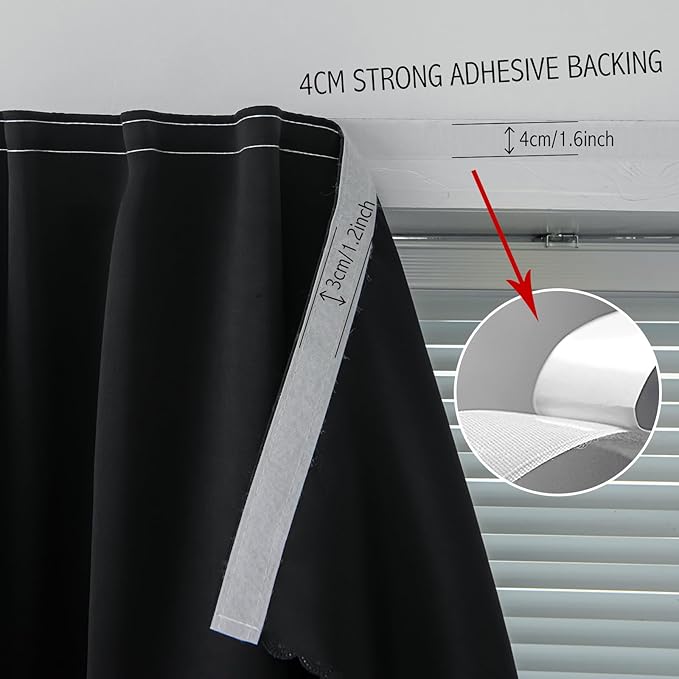 Adhesive Blackout Curtains- Self Stick Curtain No Rod Needed Easy to Hang Curtain, Use for Bedroom, Living Room, Dining Room, Kitchen, 59" W X 96" L, Black, 2 Panels - Image 7