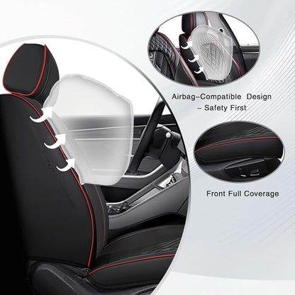 Fit for Toyota Camry Seat Covers 2001-2026,Premium Leather, 360° Full Protection, Thick Padding & Memory Foam, Waterproof & Stain-Resistant Car Seat Cover Front Set (2 Seat,Black&Red) - Image 2