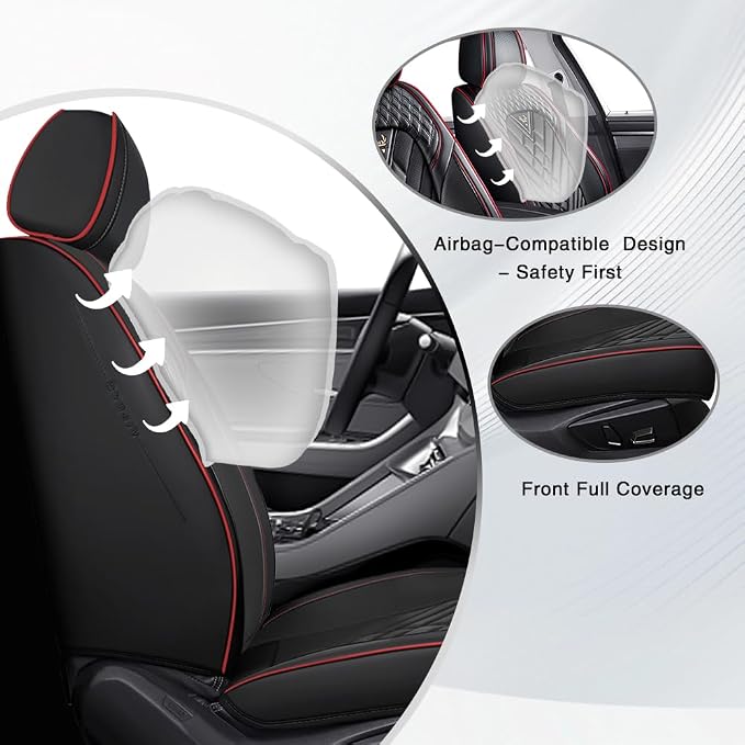 Fit for Toyota Corolla Cross Seat Covers 2022-2026,Premium Leather, 360° Full Protection, Thick Padding & Memory Foam, Waterproof & Stain-Resistant Car Seat Cover Front Set (2 Seat,Black&Red) - Image 2