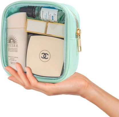 Small Clear Makeup Bag for Purse Small Cosmetic Bag Travel Size Toiletry Bags Cute Travel Makeup Bag,Coin Purse Pouch Easter Gifts for Teen Girls (Clear-Green) - Image 3